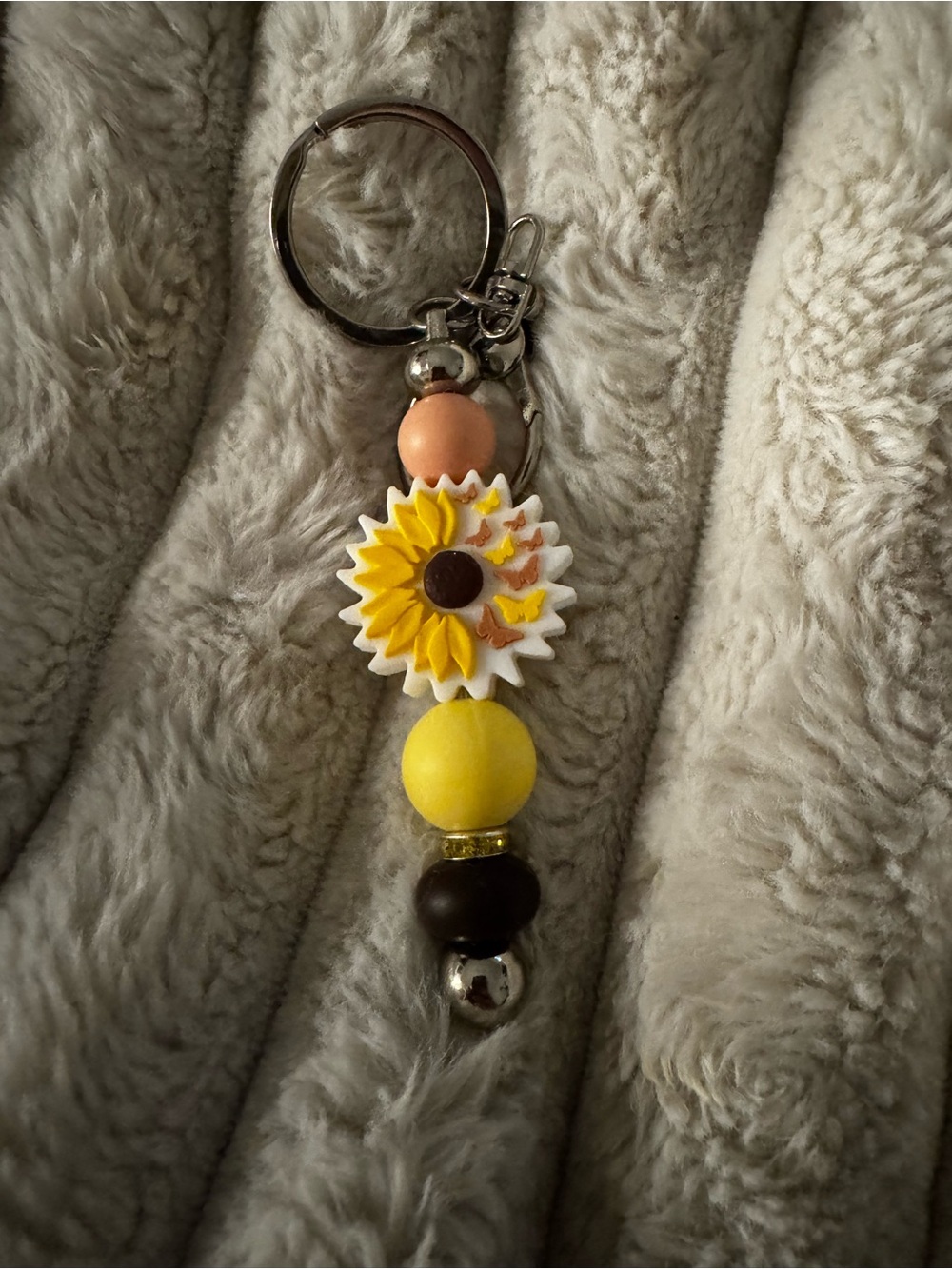 Sunflower Bead Keychain Charm - Yellow & Brown